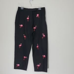 Deane & White Black Linen Pants with flamingos Size 12
